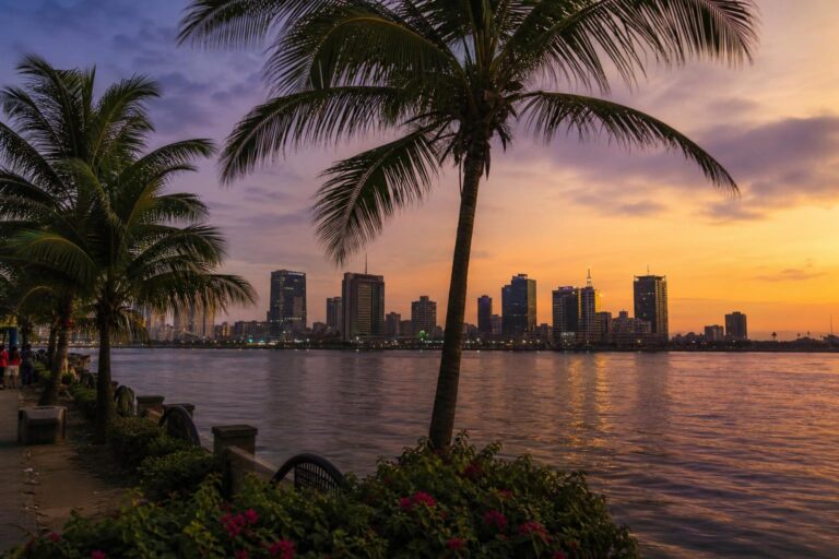 Lagos lagoon and skyline at dusk